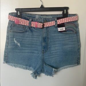 No Boundaries Blue and Pink Jean Shorts with Distressed Details